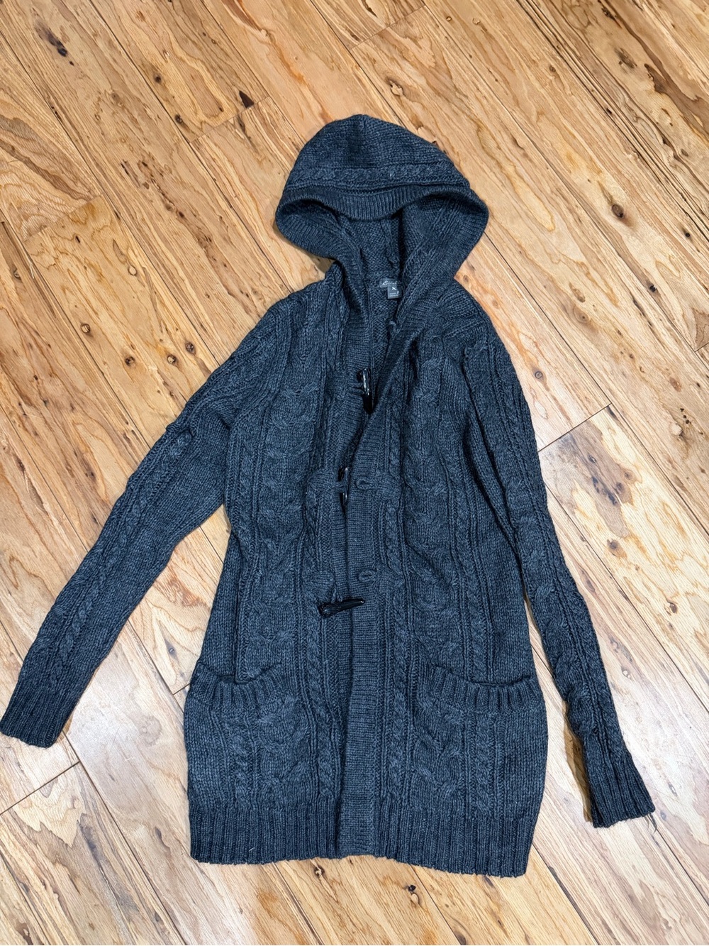 Eddie Bauer Hooded Cable-Knit Cardigan - Charcoal Gray